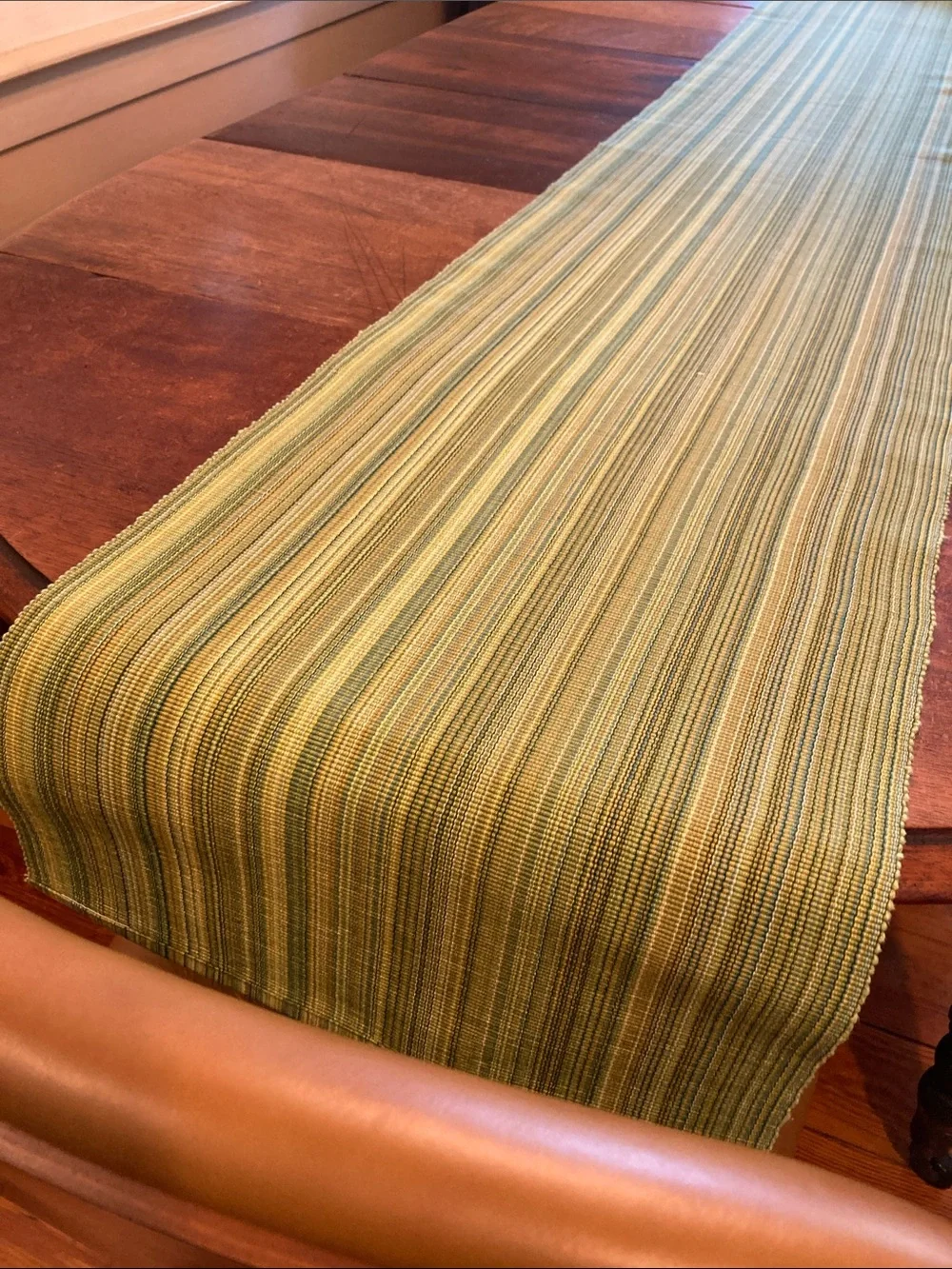 Woven Green Striped Table Runner chartreuse teal home dinning
